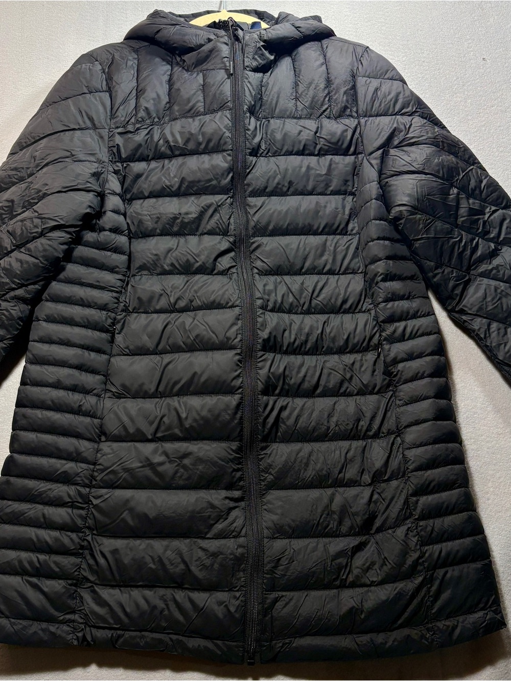 Lands' End Black Hooded Quilted Long Puffer Coat